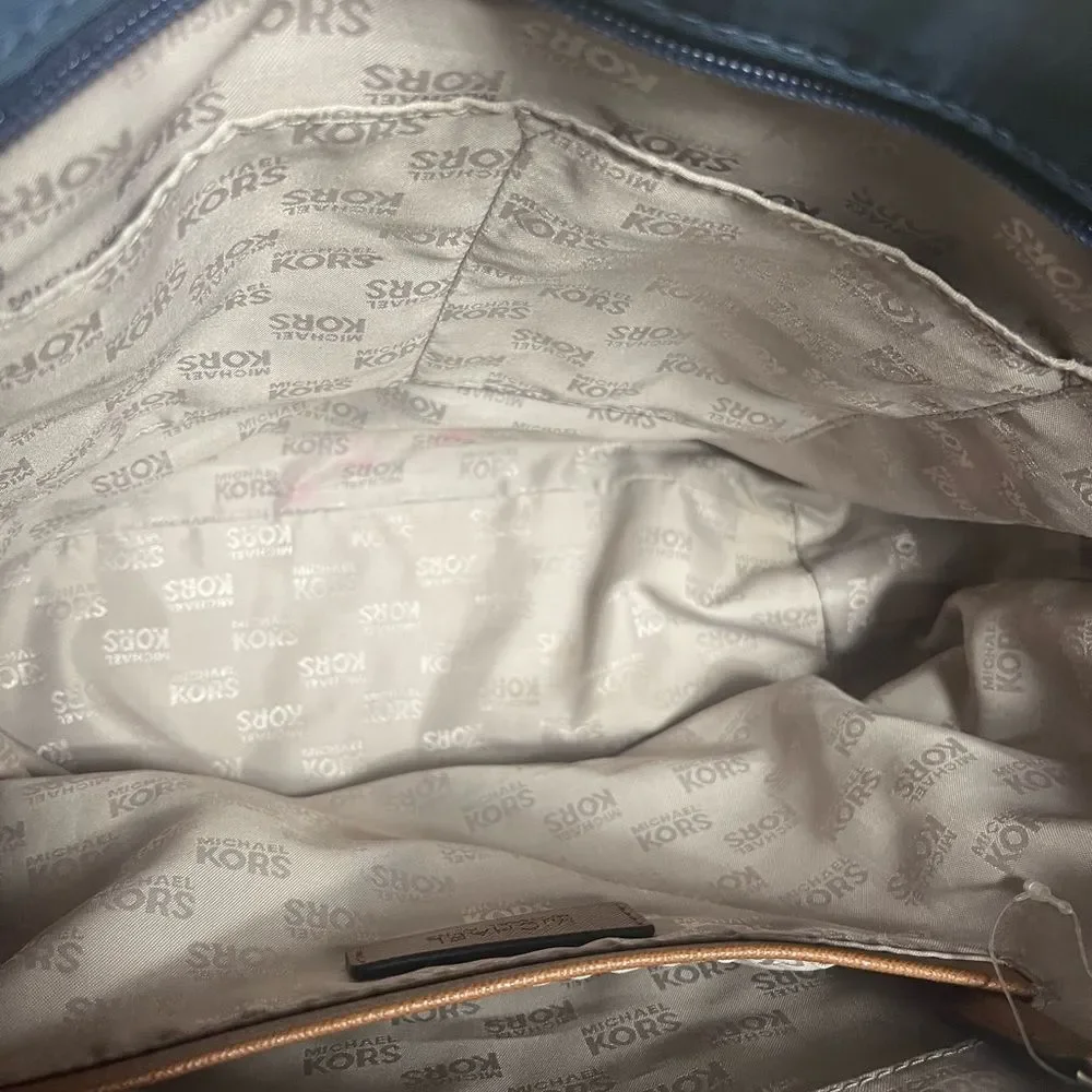 Michael Kors  Nylon Navy Blue Tote with leather Brown Trim and straps ..